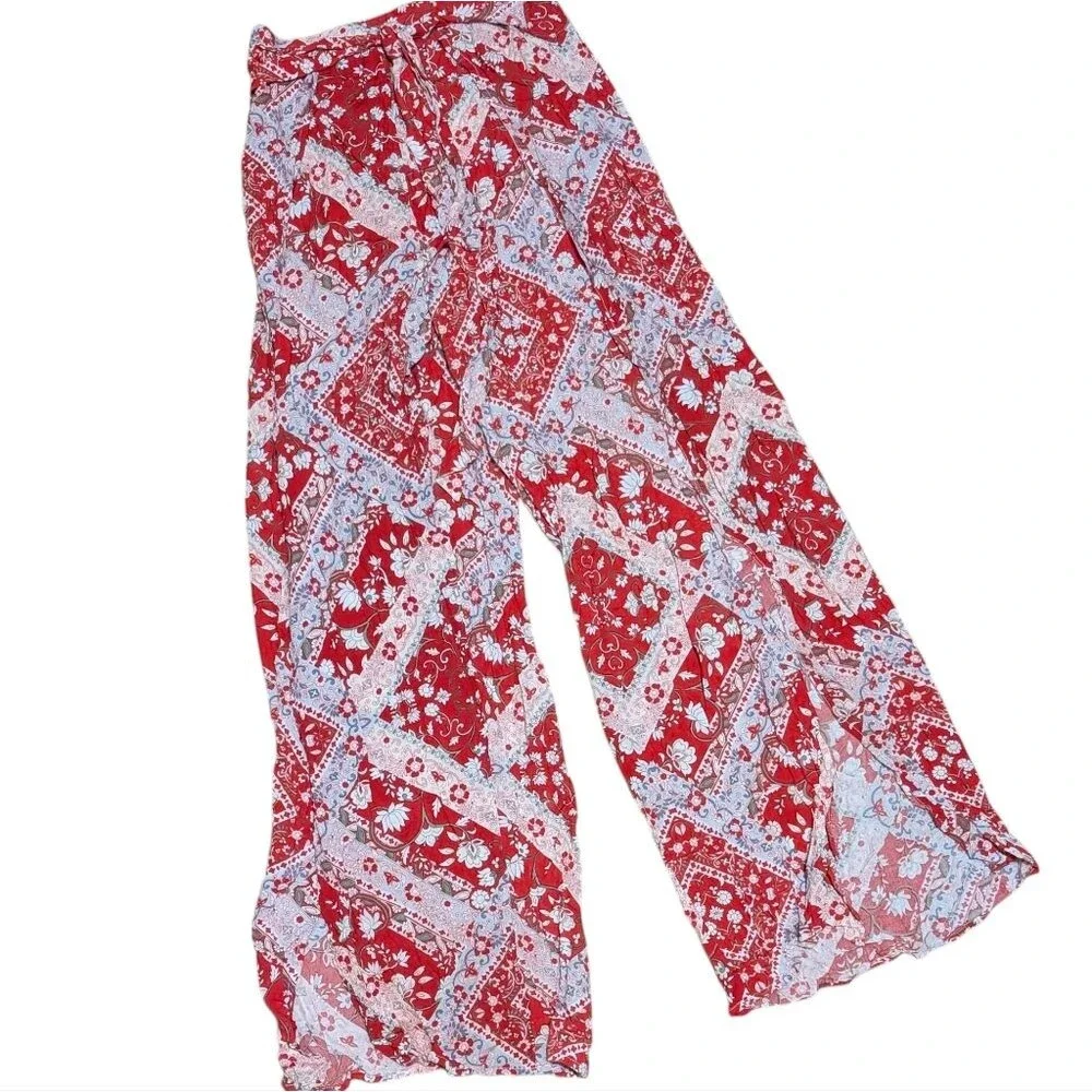 NWT Who I am side slit pants paisley novelty print size 8 beachy boho coverup